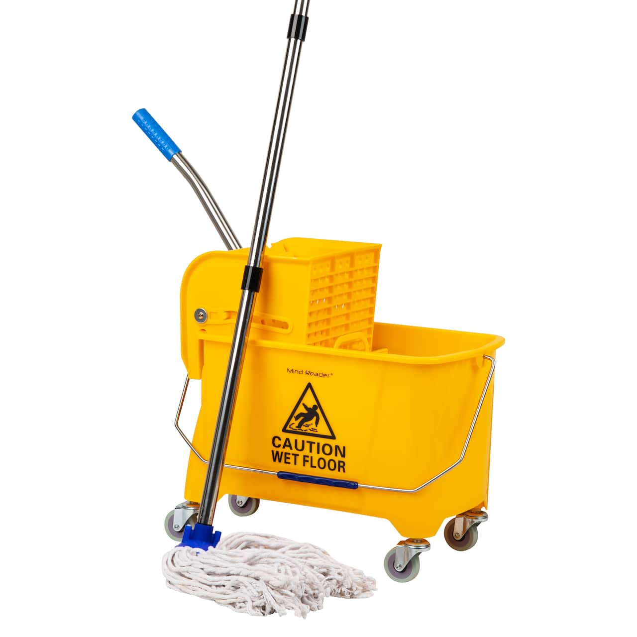 Mind Reader Bucket with Wringer and Mop Set, 22 Qt (5.5 Gallon), Floor Cleaning, Wheels, 16.25"L x 10.75"W x 24.5"H, Yellow